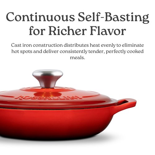 ROSSALLINI Signature Enameled Cast Iron Braiser, Non-Stick Serving Pot with Tight Fitting Lid for Perfect Roasting, Baking, Sauteing, Searing, and Pan Frying | 1.5Q (1.4L) - Ocean Blue