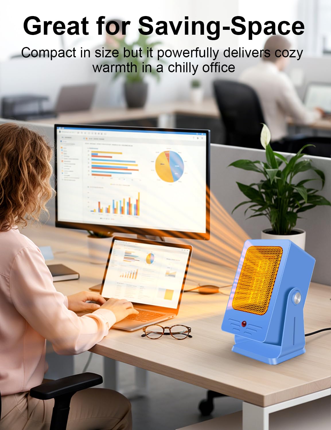 Verminget Portable Space Heater for Indoor Use,Desktop Heater with PTC 2s Fast Heating, 60° Adjustable Angle Design Small Electric Heater Lightweight for Personal, Office,Room,Blue