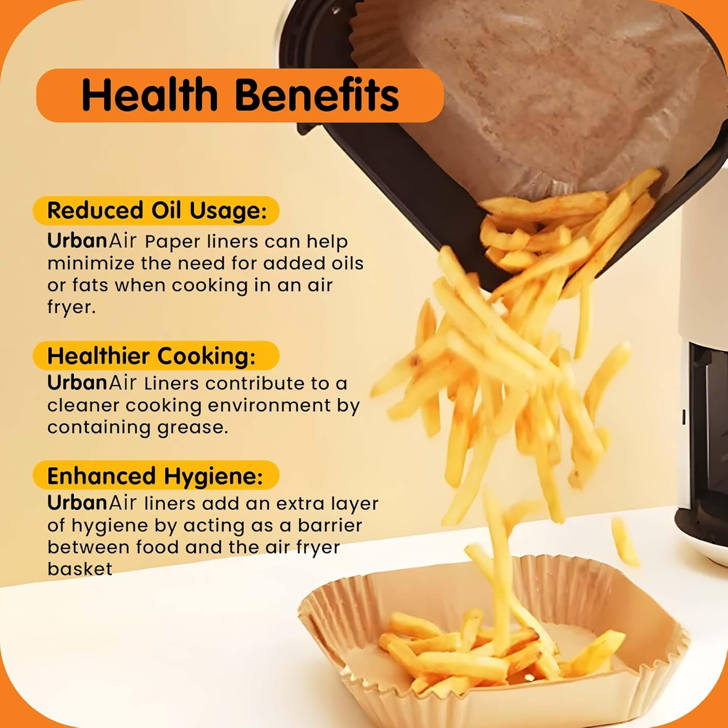UrbanAir 6.5-Inch Square Air Fryer Paper Liners - 125 Non-Stick, Heat-Resistant Sheets for Easy Cleanup | Bleach-Free Parchment
