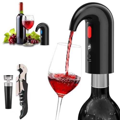 Electric Wine Aerator & Decanter Pump – Quiet Dual-Pump Aeration, Measured Pouring, Temp Display & USB Rechargeable System – Professional Wine Tool for Home Bars (Black)