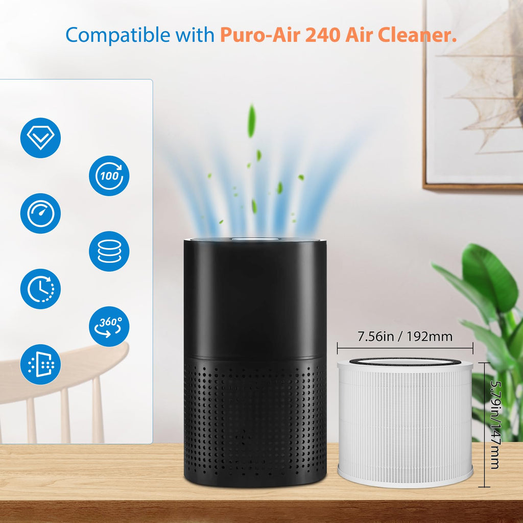 2 Pack 240 Replacement Filter Fit For 240 Air Puri-fier, 240 Air Filter Replacement with Activated Carbon Filter
