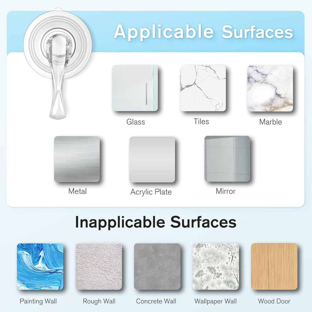 VIS'V Suction Cup Hooks - Heavy Duty Removable Shower Hooks | Clear, 4 Pack with Wipes