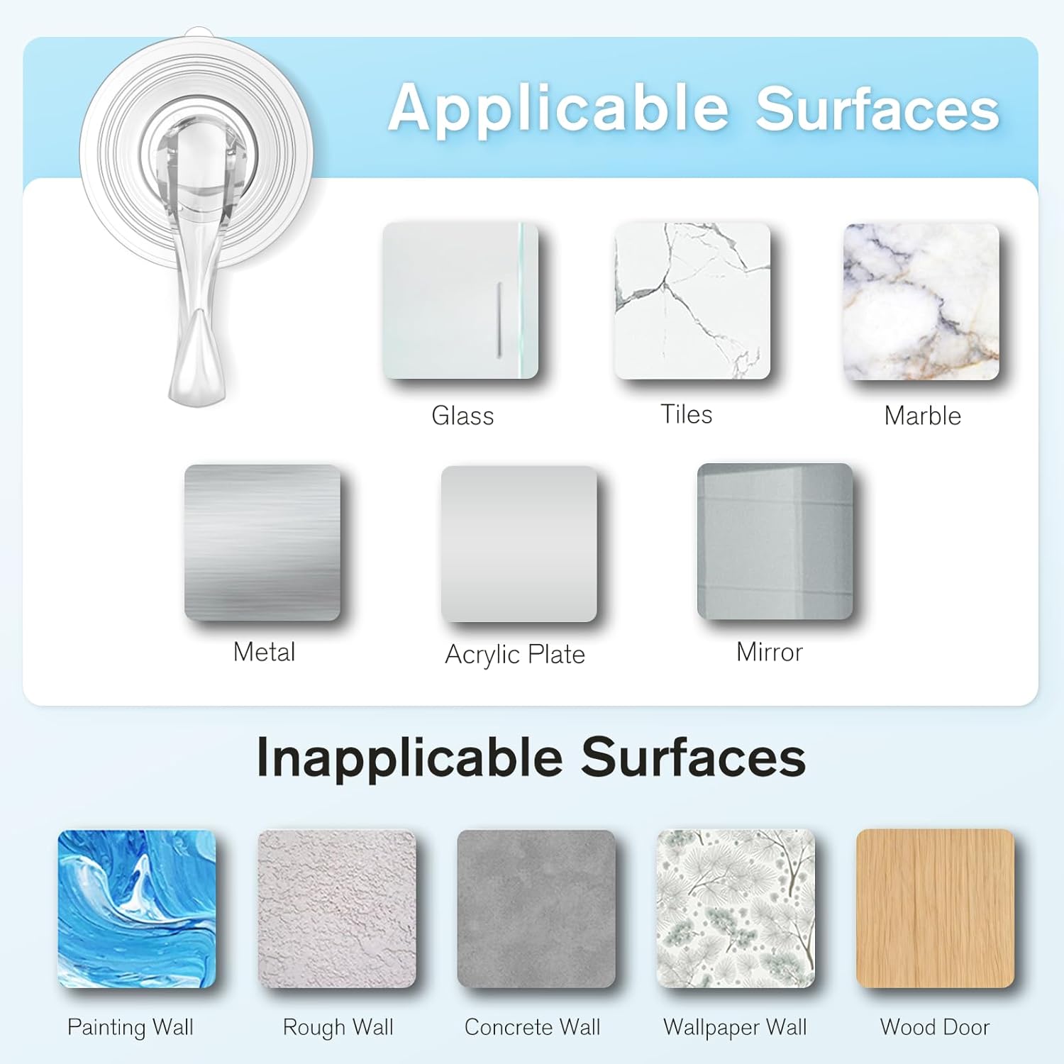 VIS'V Suction Cup Hooks - Heavy Duty Removable Shower Hooks | Clear, 4 Pack with Wipes