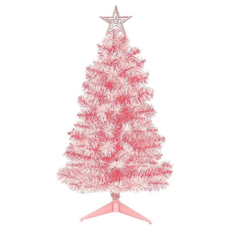3ft Pink Premium Hinged Artificial Christmas Tree - Tabletop Holiday Decoration with Foldable Base