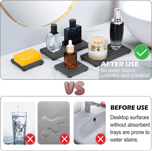 Diatomite Stone Soap Tray - 4PCS Fast Drying Water Absorbing Coaster for Bathroom & Kitchen