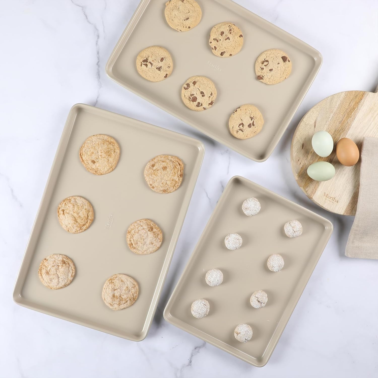 Martha Stewart Gallen 3-Piece Baking Sheet Set - Nonstick Ceramic Pans, Oven Safe to 450°F | Taupe, Warp-Resistant