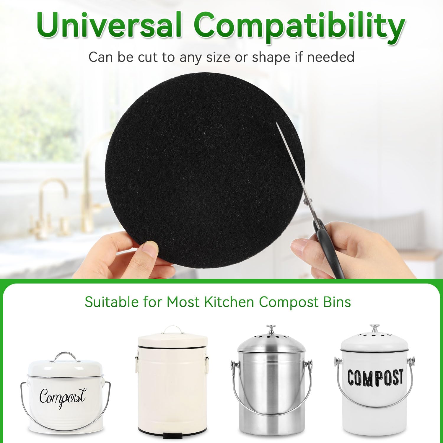 Buoauha 10 Pack Charcoal Filters for Compost Bucket, Compost Filters for Countertop Bin, Odor-Absorbing Activated Charcoal Replacement for Kitchen, Home Bucket Compost Bin Refill, 6.7 Inch