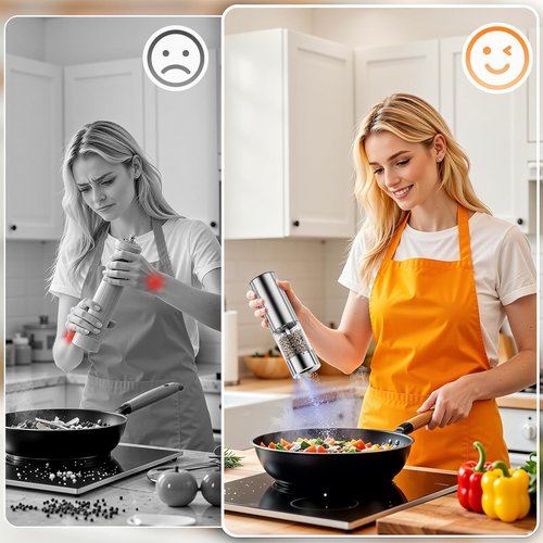 HomeHacks Electric Salt and Pepper Grinder Set - Rechargeable Type-C with LED Light, Stainless Steel, 6 Coarseness Levels, Perfect Valentine's Gift