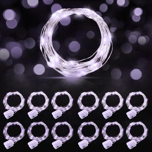 AIKEI 12 Pack LED Fairy Lights - Waterproof Silver Wire String Lights for DIY Decor | 7 Feet, 20 LEDs