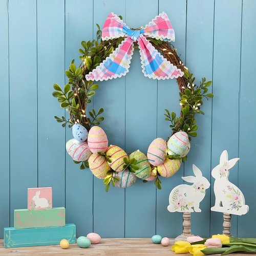 DYSHAYEN Wreath Sash - Canvas RIC Rac Trim for Front Door Decor | Rainbow Gingham Design