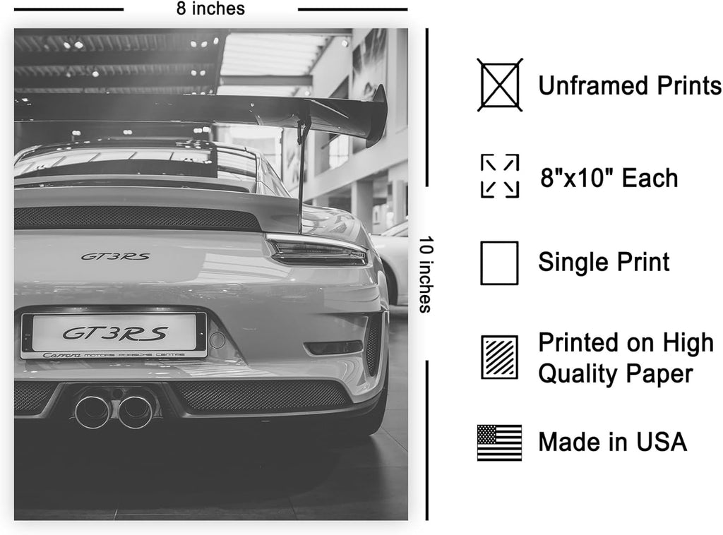 Poster Master Luxury Car Print - Black and White Automobile Photography - Perfect Garage or Bedroom Decor - 8x10 Unframed