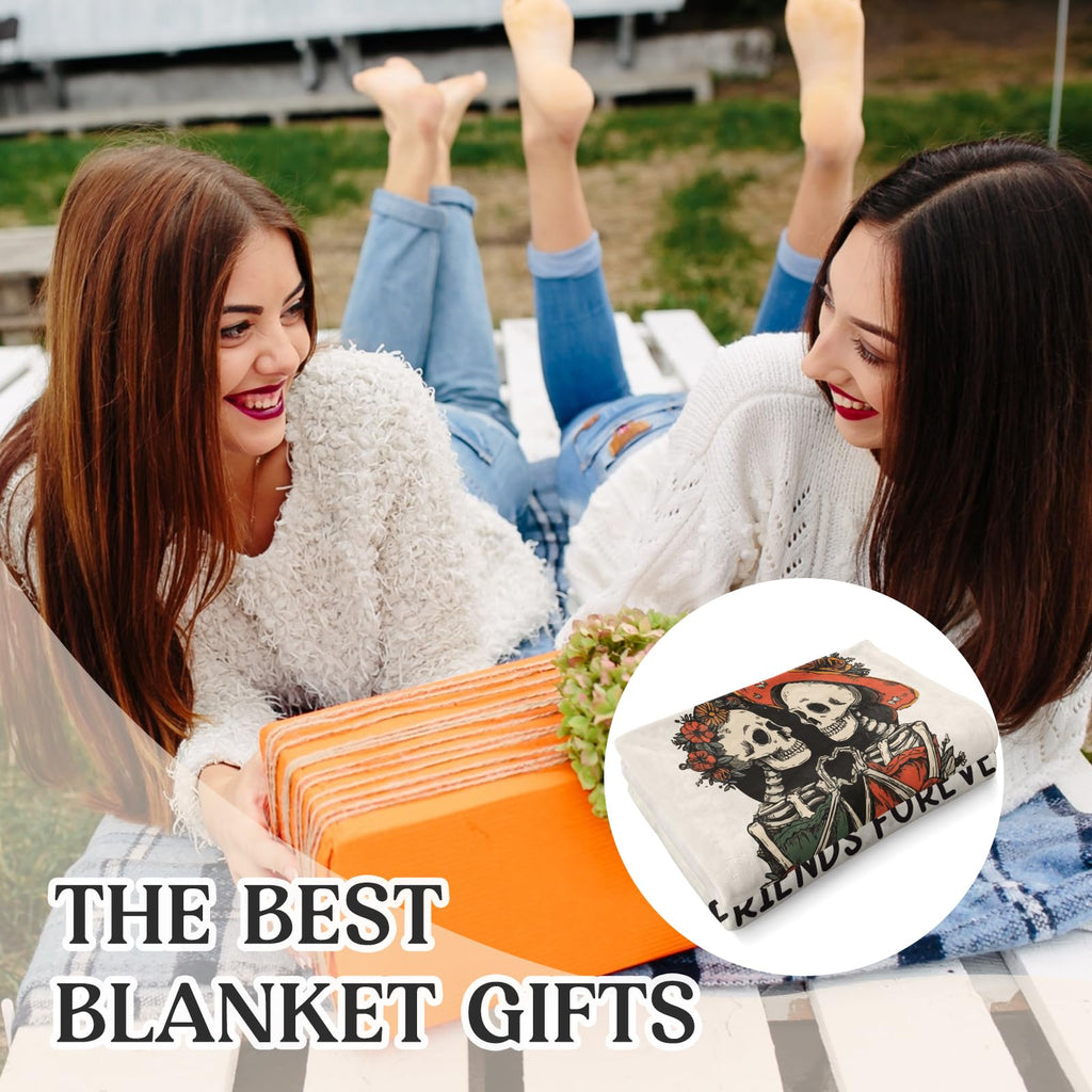 Buioata Friend Gifts for Women Best Friend Blanket Best Friend Birthday Gifts for Women Bestie BFF Soul Sister Graduation Present for Woman Helloween- to My Friends Skull Blanket 60"x50"