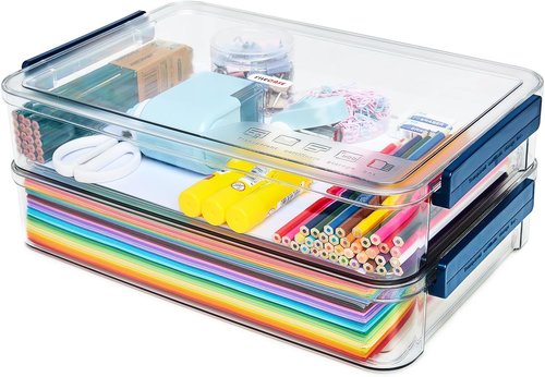 CATOOMUU Portable Project Case - 5.5qt Clear Stackable Storage Box with Snap-Tight Latch | Ideal for A4 Files & Crafts