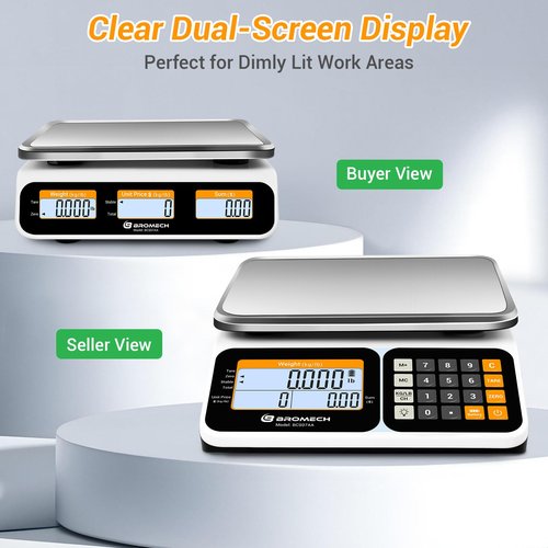 BROMECH Commercial Food Scale 66lb/30kg, High Precision Digital Price Computing Scale for Farmers Marke, Deli, Dual Backlit LCD Display, Stainless Steel Platform, Rechargeable Battery for Produce Meat