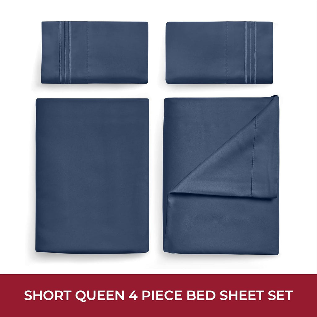 Mellanni RV Short Queen Sheets - Luxury Hotel-Quality Bedding | Extra Soft, Cooling, Deep Pocket (Navy Blue)