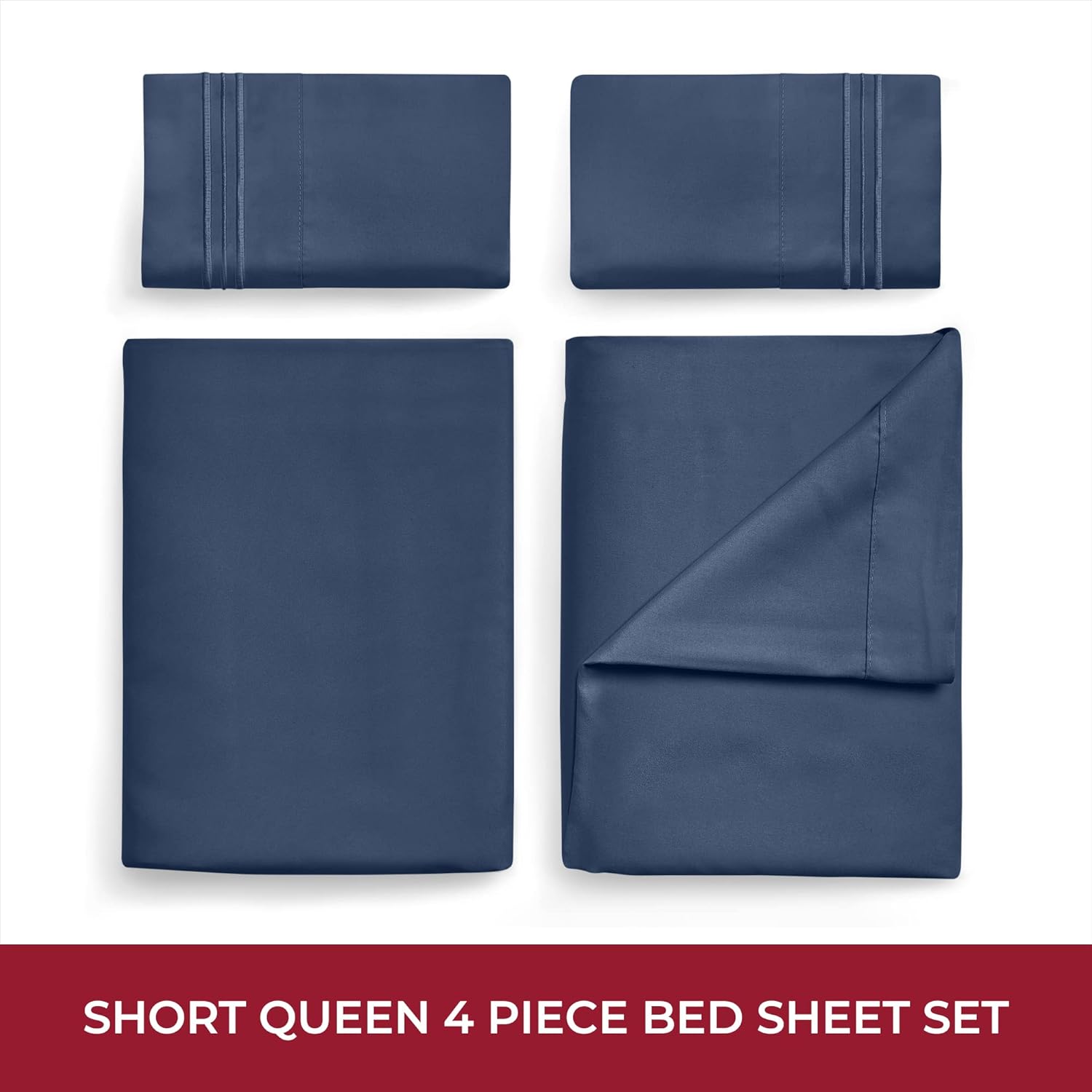 Mellanni RV Short Queen Sheets - Luxury Hotel-Quality Bedding | Extra Soft, Cooling, Deep Pocket (Navy Blue)