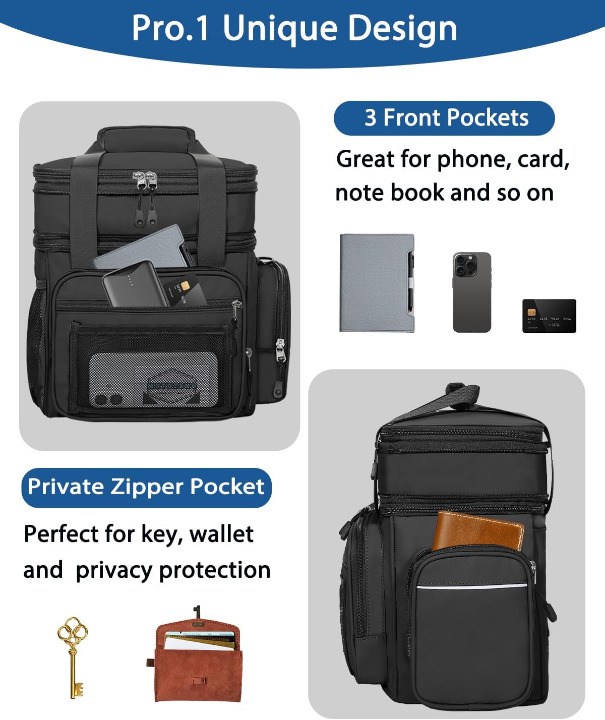 Skiennix Expandable Lunch Box Cooler Bag - Insulated Heavy-Duty Design for Work & Picnics - Black 15L