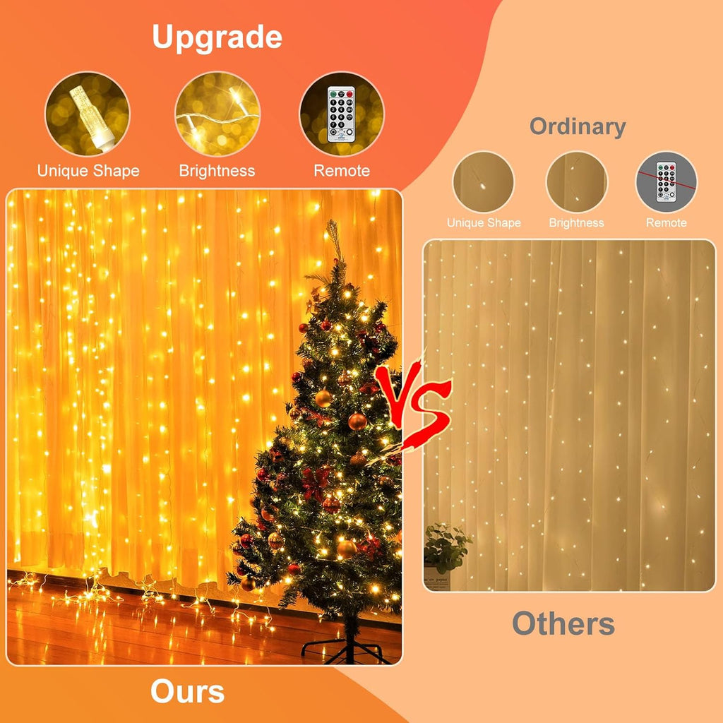 THKFUL Fairy Curtain Lights - 20 x 6.6FT 408LED Warm White String Lights | Waterproof Remote for Bedroom & Garden