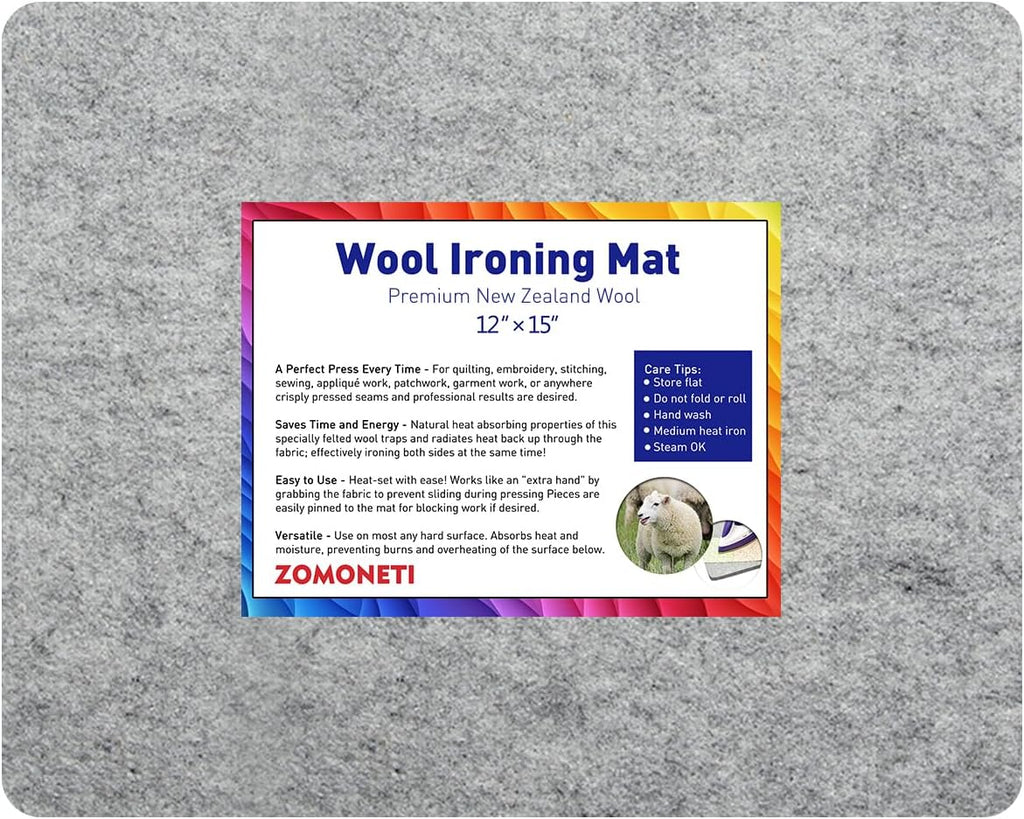 ZOMONETI Wool Pressing Mat - 15" x 12" 100% New Zealand Felted Wool for Quilting & Sewing Supplies