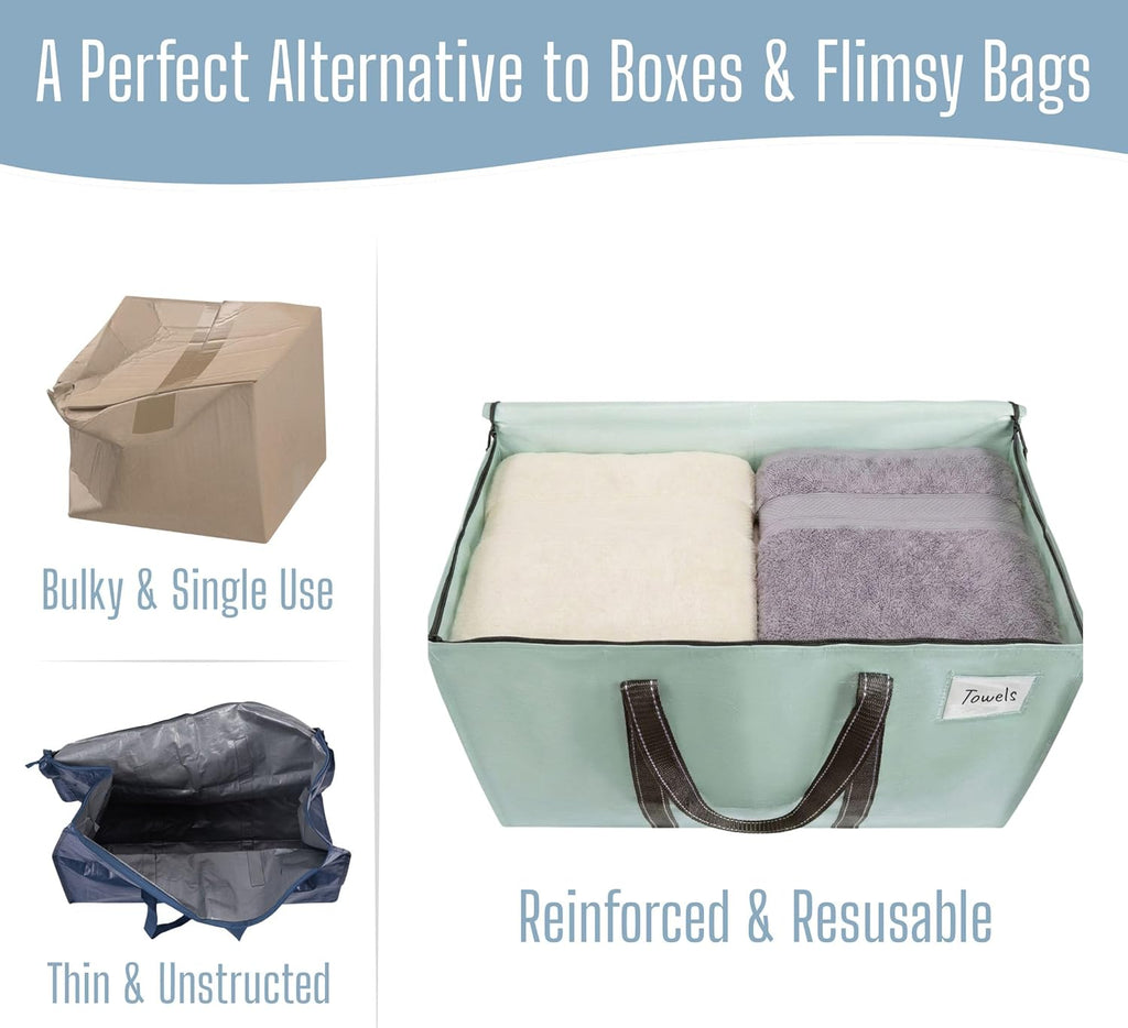 VENO Heavy Duty Moving Bags - Extra Large, Foldable Storage Solution with Reinforced Handles & Strong Zippers | 6 Pack