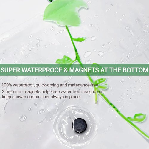 Clear Green Ivy Leaves Shower Curtain Liner, Transparent Plastic Nature Green Botanical Leaf Decorative Waterproof Shower Curtains for Bathroom, 72x72 Weighted Magnetic Shower Curtain Liner with Hooks