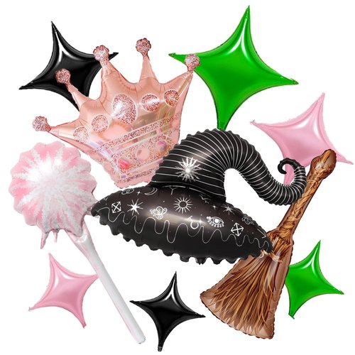 Wickd Party Balloons Green Pink Fairy Witch Balloon Sparklers Broom Balloons Wizard Decorations Wick-ed Birthday Party Decorations Christmas Magic Themed Decor Witch Themed Party Halloween Supplies