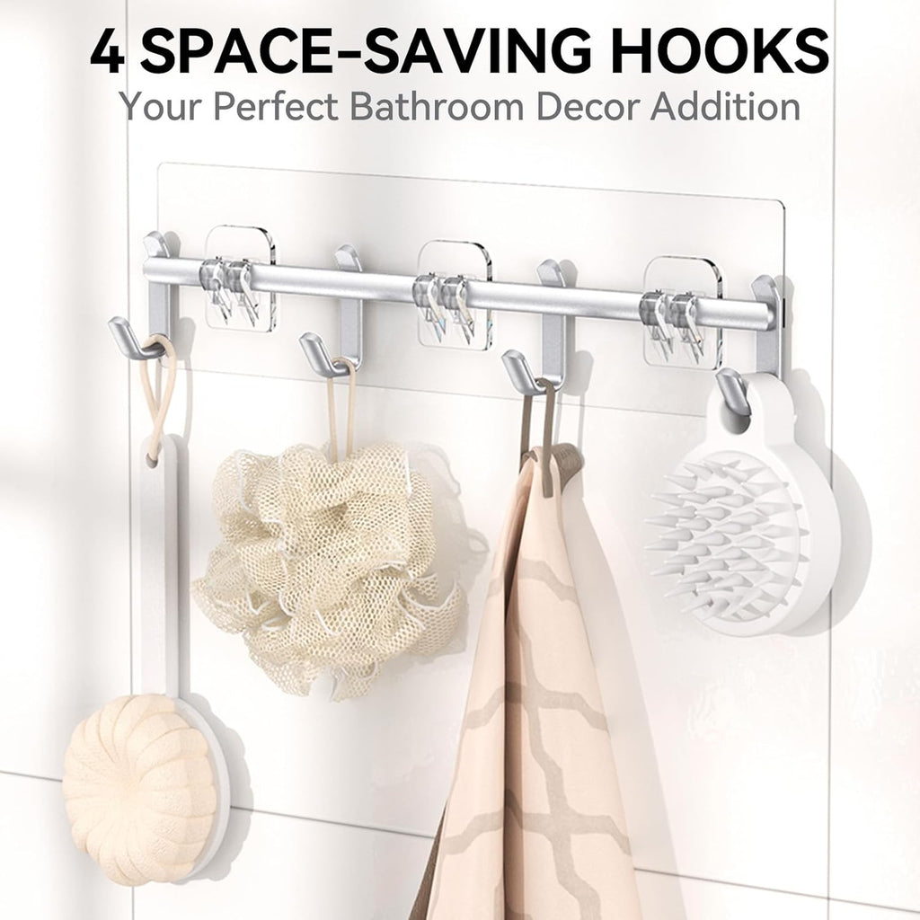 YASONIC Shower Caddy - Large Capacity Bath Organizer with Soap Holder & 12 Hooks | Rustproof Silver Shelves