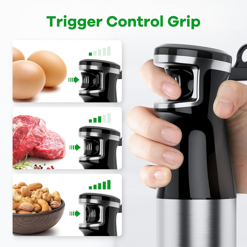 Turelar Immersion Blender - 1100W Handheld Stick Blender Set with Chopper, Whisk & Frother - Black