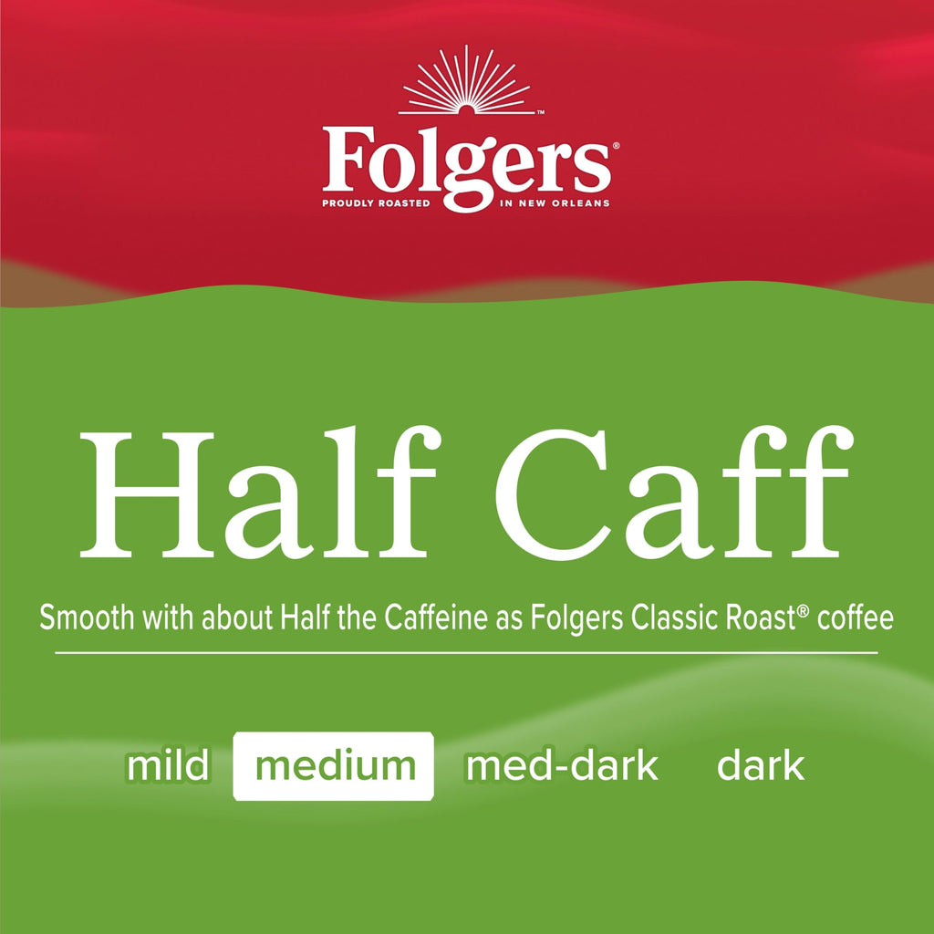 Folgers Half Caff Medium Roast Coffee, Keurig K-Cup Pods, 10 Count Boxes (Case of 6)
