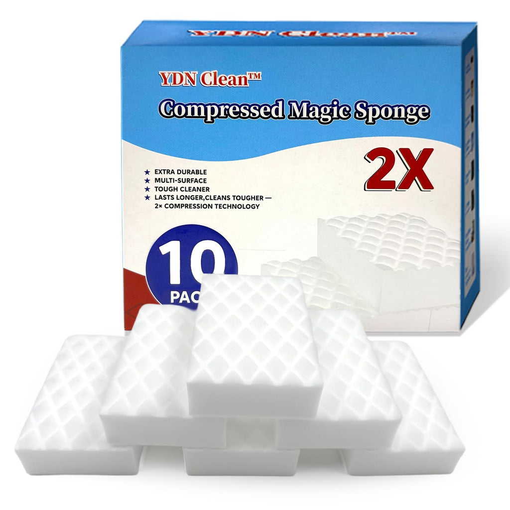 YDN Clean Magic Eraser Sponge 2X Density, Multi-Purpose Long Lasting Melamine Sponge, Water-Activated Cleaning Sponge Eraser for Kitchen, Bathroom, Wall, Shoes & Car, Extra Durable, Non-Scratch (10)