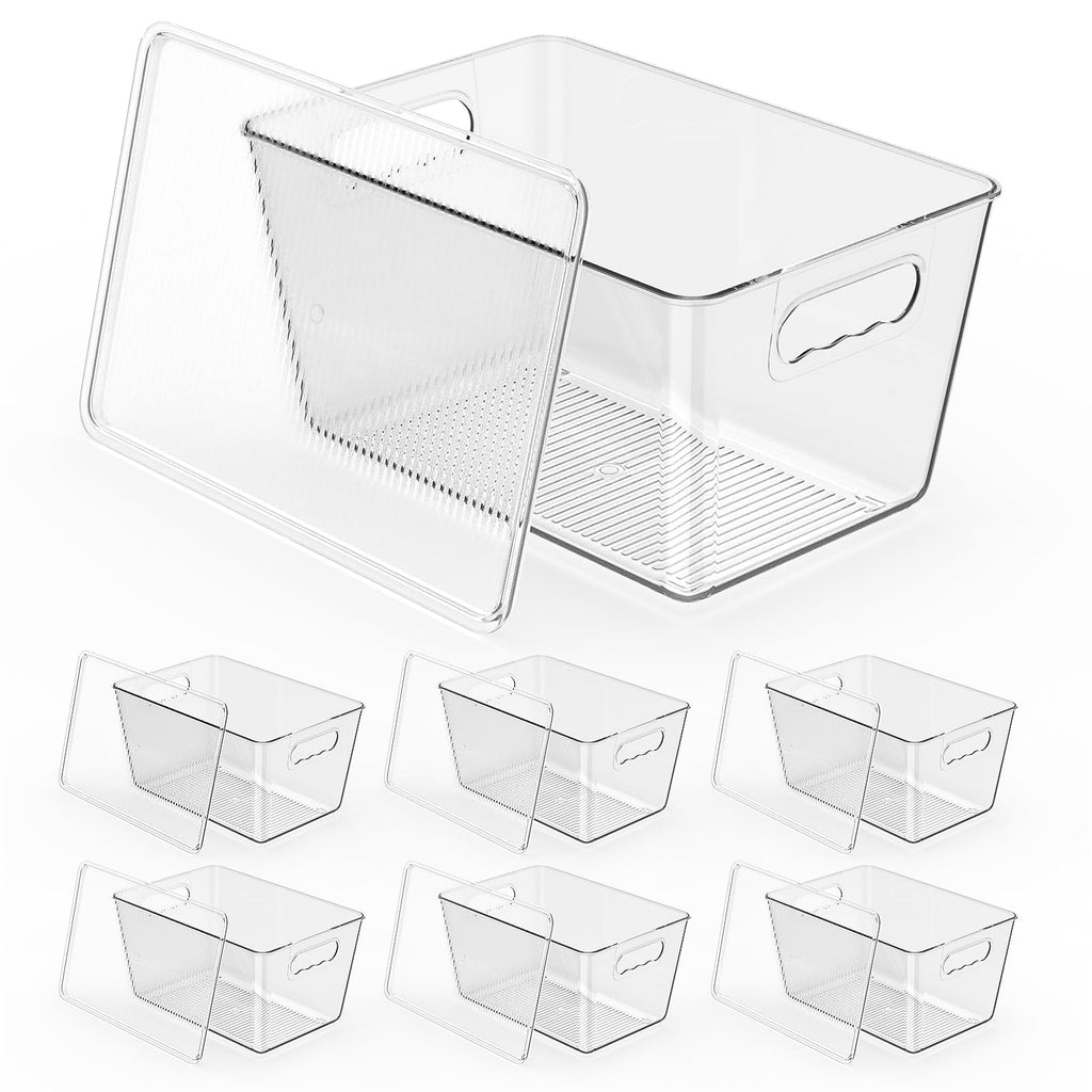KJIXYUNG 6 Pack Clear Stackable Storage Bins with Lids, Large Plastic Pantry Organizers and Storage Containers for Kitchen Cabinet, Fridge, Closet, Bathroom - BPA-Free Home Organization Must Haves
