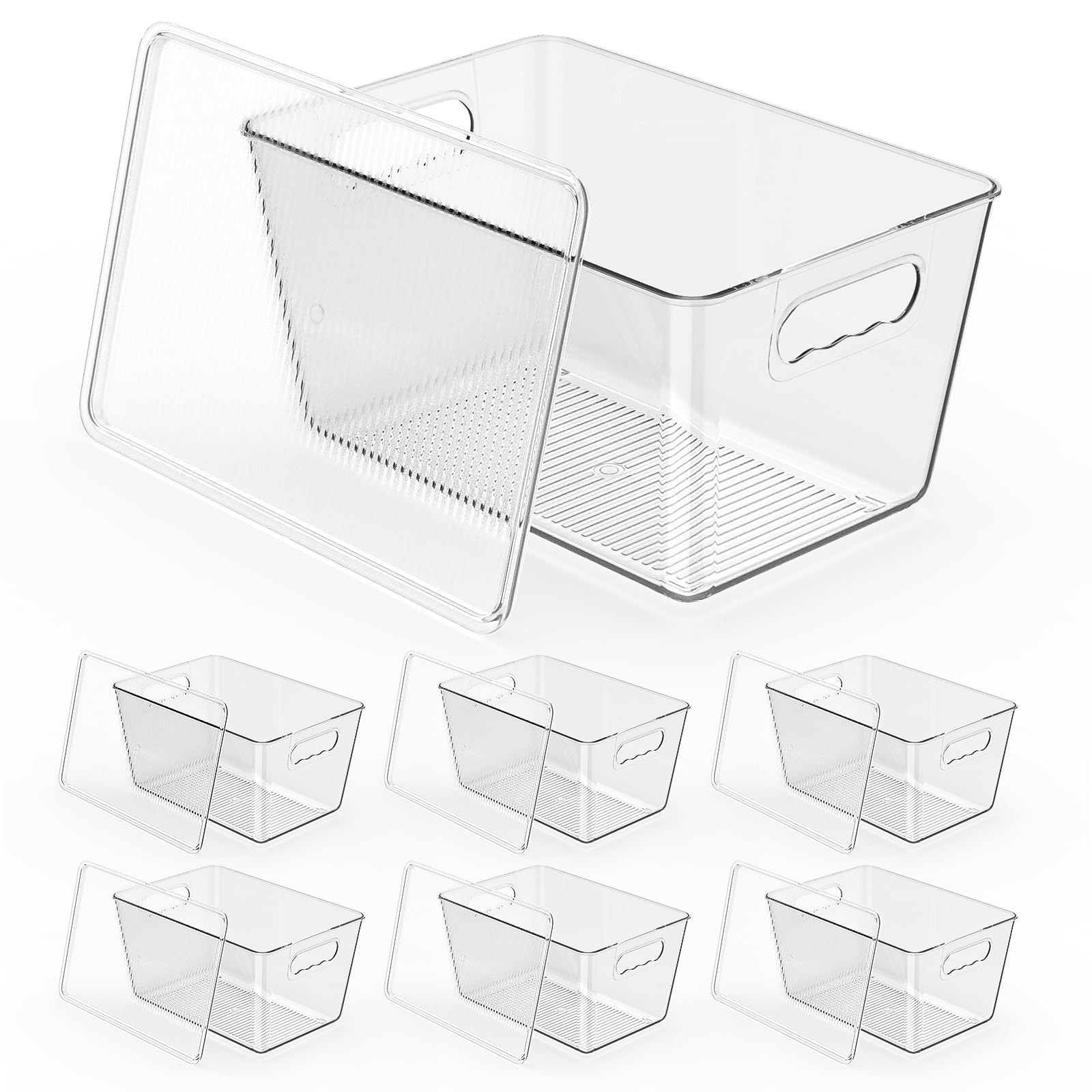 KJIXYUNG 6 Pack Clear Stackable Storage Bins with Lids, Large Plastic Pantry Organizers and Storage Containers for Kitchen Cabinet, Fridge, Closet, Bathroom - BPA-Free Home Organization Must Haves
