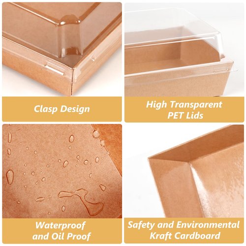 CADVJXZ 100 Pack Charcuterie Boxes with Clear Lids, 5.4 Inch Mini To Go Charcuterie Food Containers+200 Cocktail Picks+100 Lables, Disposable Paper Sandwich Bakery Dessert Boxes for Salads,Cookie