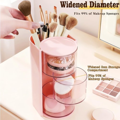 Hair Accessories Organizer with Hair Brush Holder,3-Layer Rotatable Makeup Organizer Box Jewelry Storage Box for Necklaces, Earring, Bracelet, Ring, Makeup Brushes, Hair Clip, Desktop Organizer Case