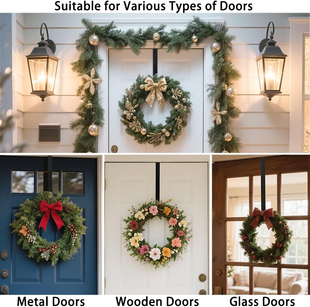 Sattiyrch 15" Wreath Hanger - Sturdy Steel Over The Door Hook for Front Door | Silver Finish