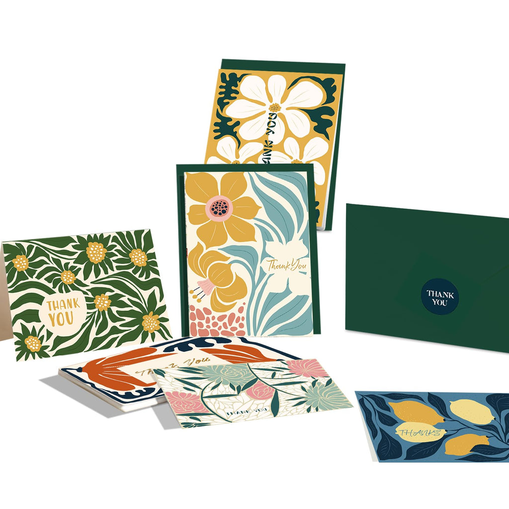 qiqee Color Contrast Flower Thank You Cards Greeting Gift Cards for Handwritten Messages 4x6 Inch 6 Design Birthday Thank You Notes (24pcs +24pcs Envelopes)