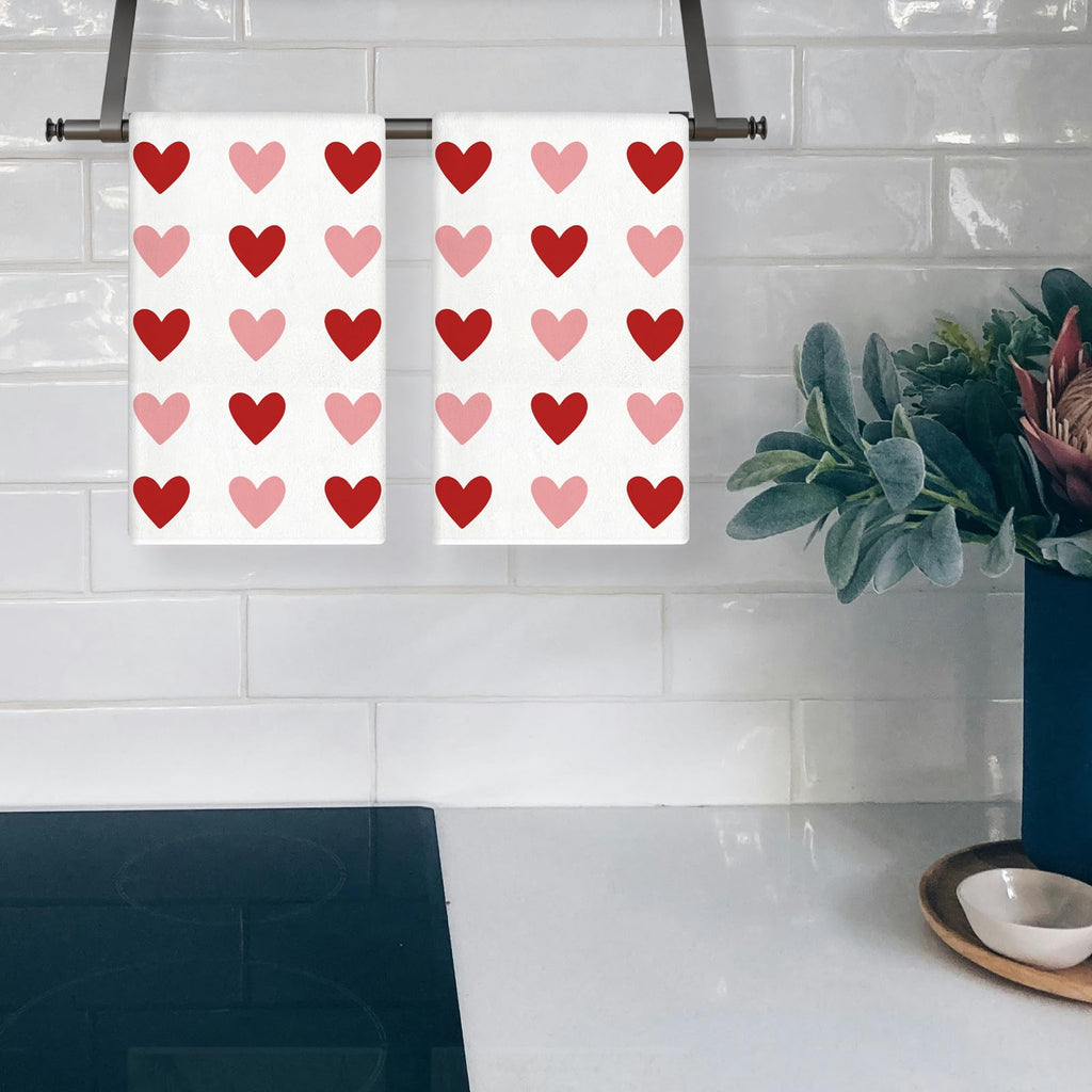 TAJWE Valentines Day Kitchen Towels 18x26 Inch Set of 2 Red Pink Heart Love Valentine Dish Cloths Farmhouse Wedding Anniversary Hand Towels for Kitchen Decoration