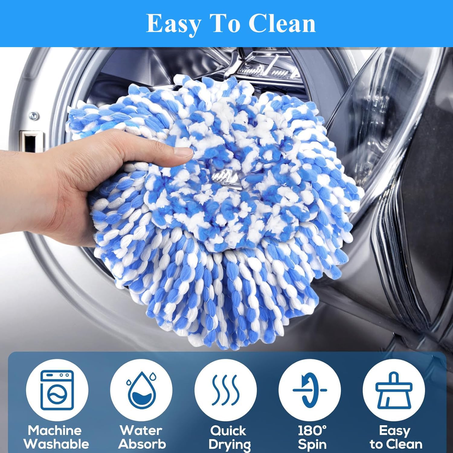 [5 Pack] 2-Tank Spin Mop Replacement Heads, 100% Microfiber, Compatible with O-Cedar EasyWring, Machine Washable & Easy to Replace, Highly Absorbent Refills for Household Floor and Car Cleaning