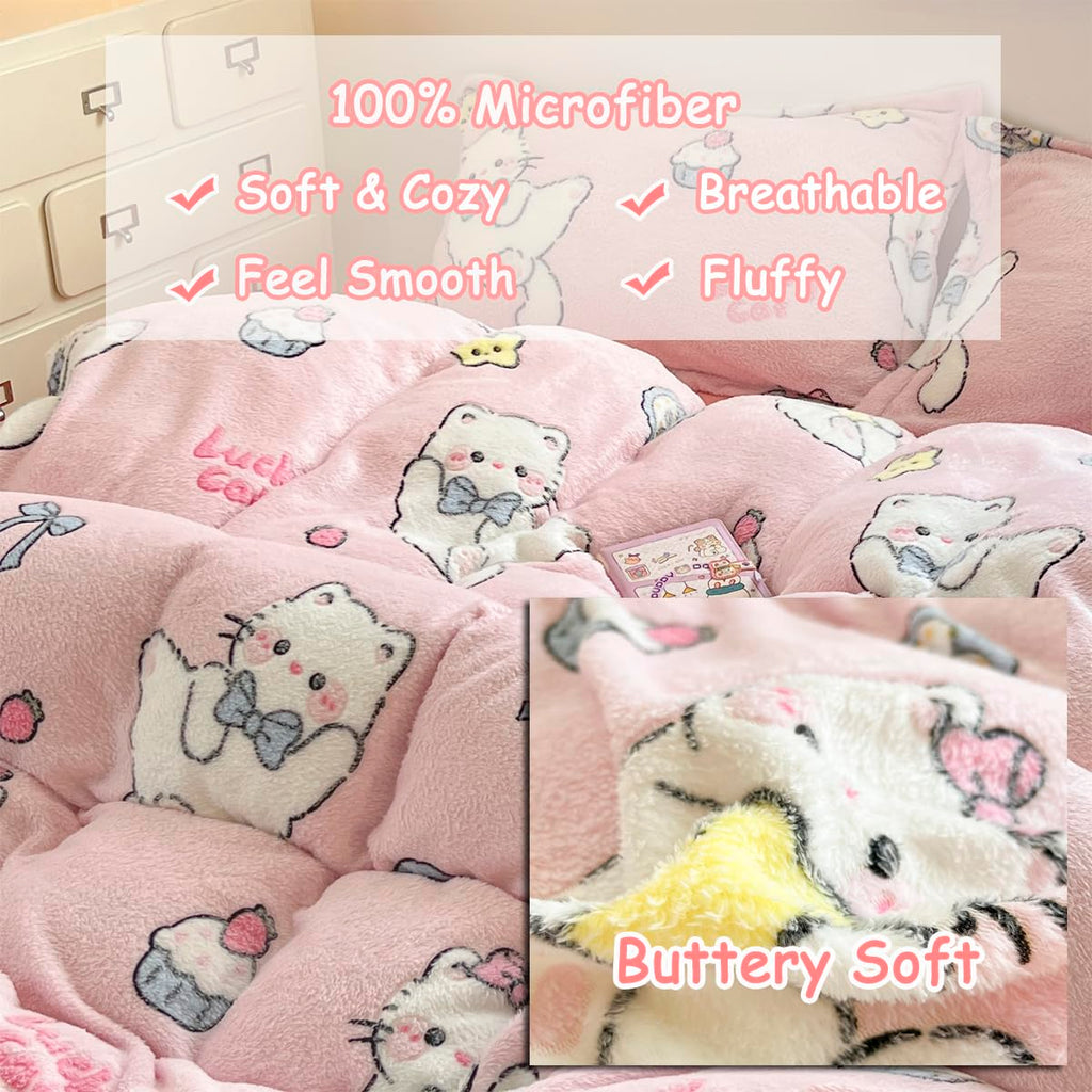 LMONMOO Pink Duvet Cover Queen, Bunny Cake Kawaii Bedding Sets, Ultra Soft Cute Fluffy Comforter Covers Set for Girls Kids Women Teen(Cake, Queen)