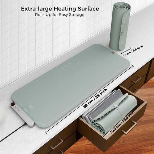 ROEDEER Silicone Warming Mat for Food Extra Large(15.6”x35”),Detachable Structure Food Warming Mats for Countertop,Warming Tray of 6 Temp-Settings & 6H Timer,with Heat Insulation Pad,XL-Gray