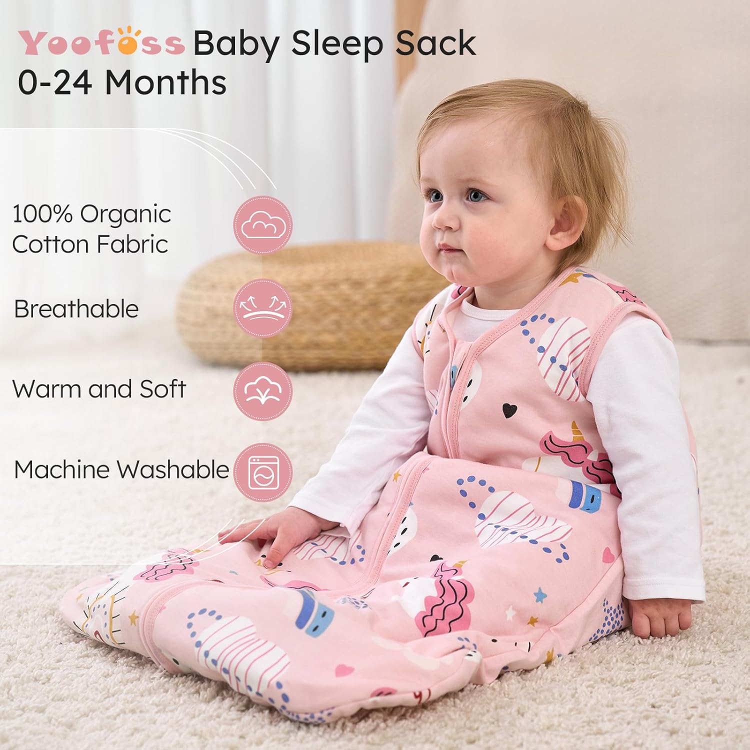 Yoofoss Baby Sleep Sack - 1.5 Tog Organic Cotton Wearable Blanket for Infants 0-6 Months | Soft & Warm