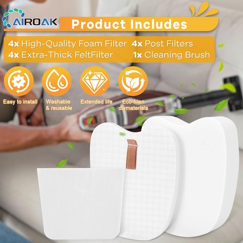 HV380 Filters for Shark Rocket DuoClean Vacuum HV380 HV380C HV380W HV381 HV381C HV382 HV384Q UV380 ZS360 ZS360C ZS361C ZS362, 4 Foam & Felt Filters 4 Post-Filters Replace Part # XPMFK320 & XPSTFH380