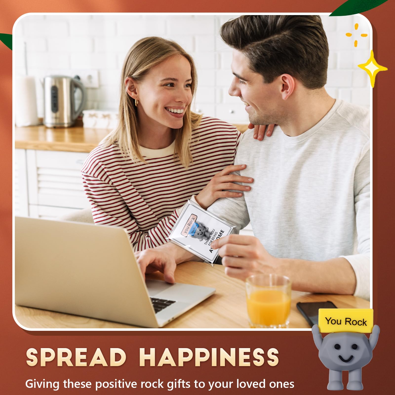 Gejoy 25 Sets Positive Mini Figurines Gifts Miniature Emotional Mini Rubber Toy with Positive Card Gift Bags Inspirational Birthday Gifts for Coworkers Employees (Rock)