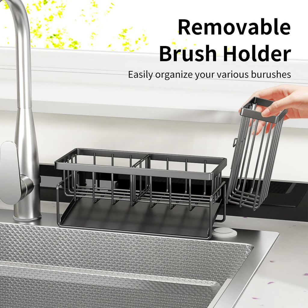 Skiennix Sponge Holder & Sink Caddy Organizer - Rustproof Kitchen Storage Solution (Carbon Black)