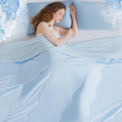 BEAUTEX Cooling Comforter Queen Size - Double Sided Cool Blanket for Hot Sleepers and Night Sweats, Q-Max>0.45, Breathable Lightweight Silky Summer Ice Blankets for All Season (Blue, 90" x 90")