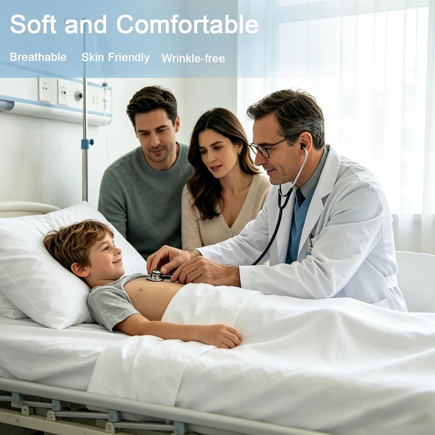 Regine Switzerland Hospital Bed Sheets Set - 3-Piece Fitted, Flat & Pillowcase - White, 36"×84"×14"