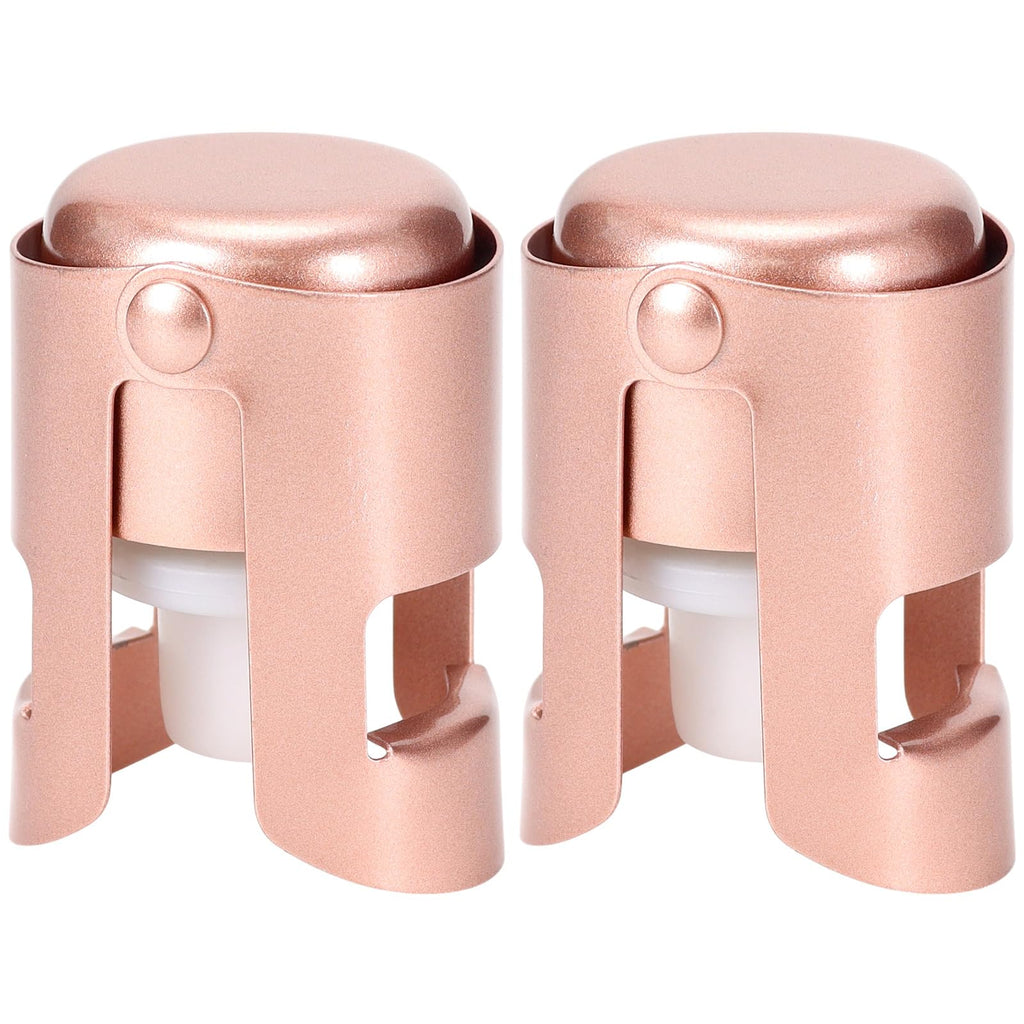 Champagne Stoppers Stainless Steel, Prosecco Sparkling Wine Bottle Stopper with Silicone Sealing Plug, Leak proof Keep Fresh Reusable Champagne Cork & Saver (Rosegold, 2 Pack)