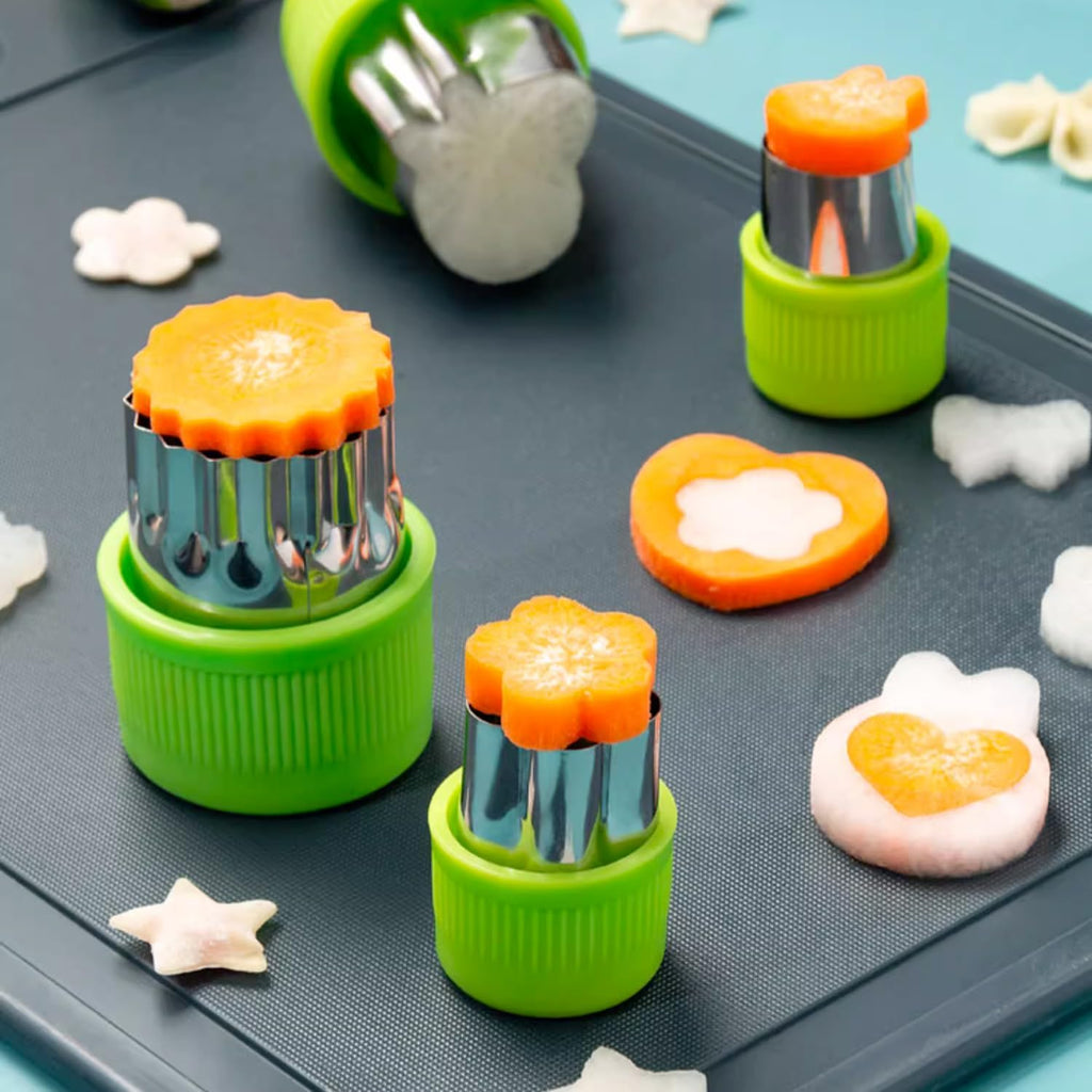 Skiennix Fruit And Vegetable Cutter Stamp Set - 9 Fun Shapes For Baking | Green Mini Pie Molds