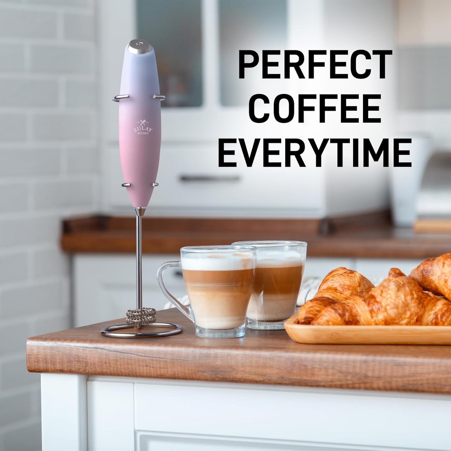 Zulay Kitchen Whisk Milk Frother - Powerful Handheld Foam Maker for Coffee & Lattes | Includes 4 Duracell Batteries