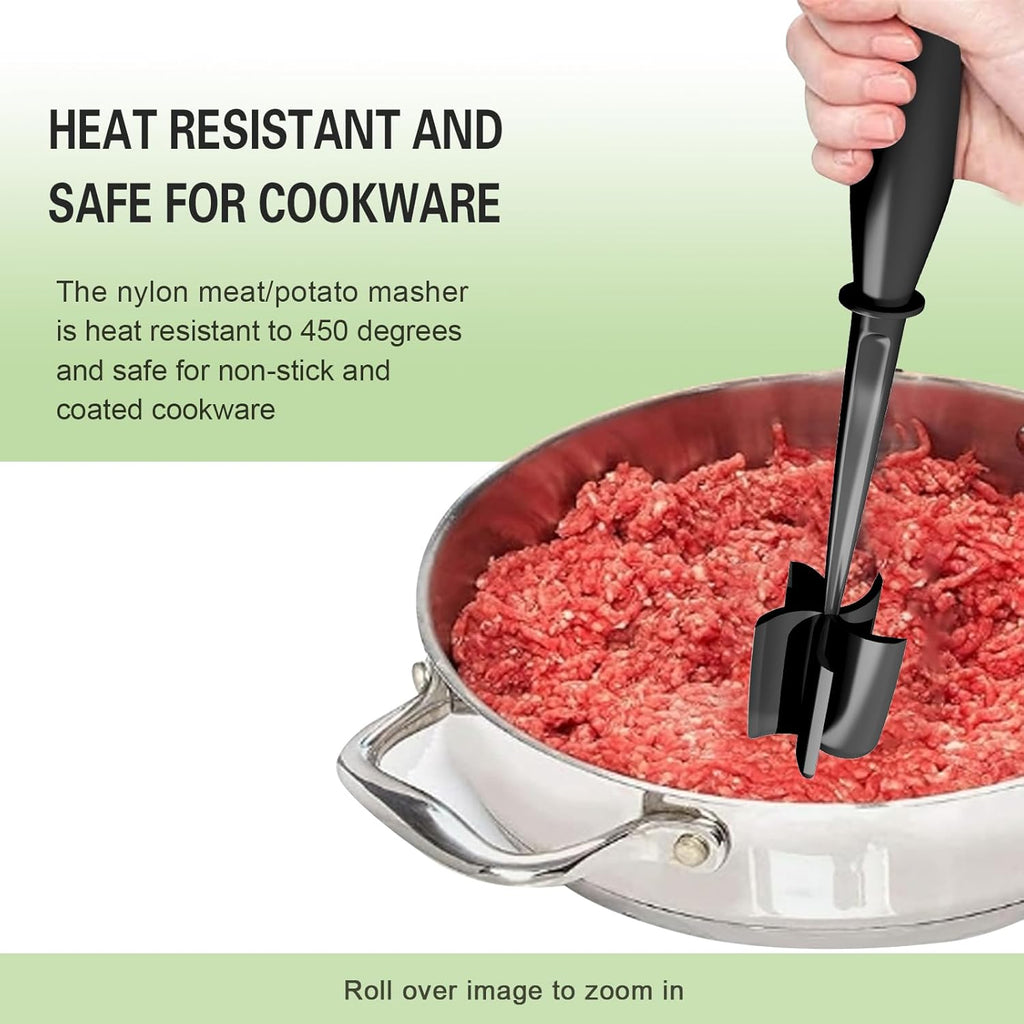 Skiennix Meat Chopper - 5 Curve Blades Heat Resistant Hamburger Smasher Tool | Non-Stick Nylon Utensil